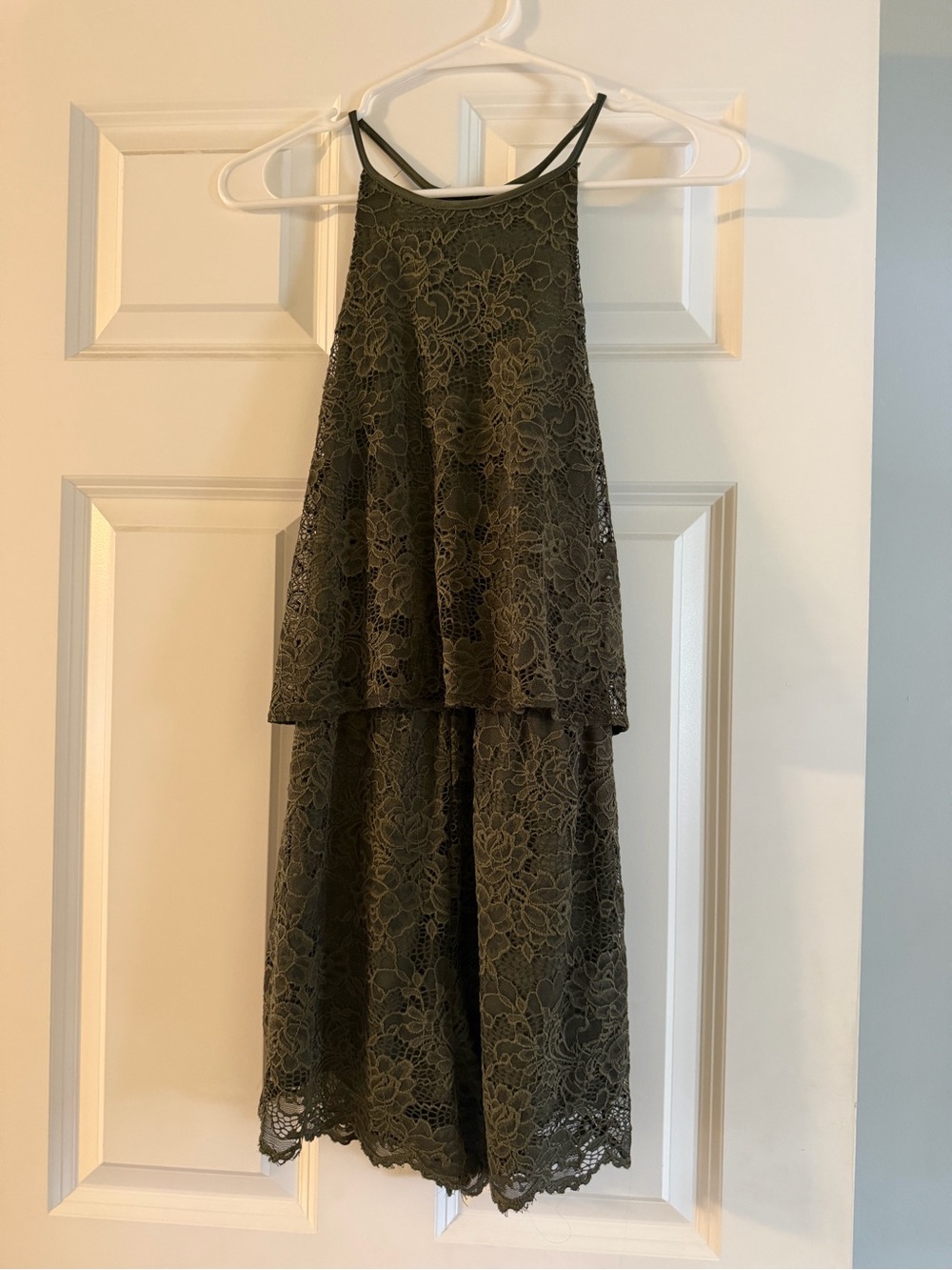 Francesca's Collections Olive Green Lace Tiered Romper